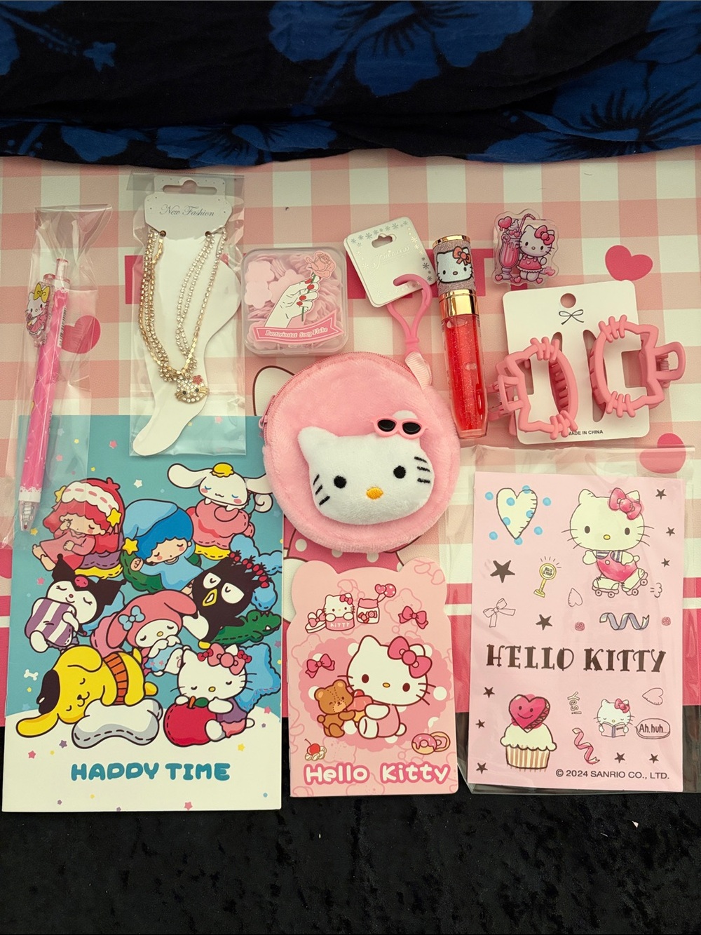 Hello Kitty Pink Plush Coin Purse and Matching Pink Accessories Set
